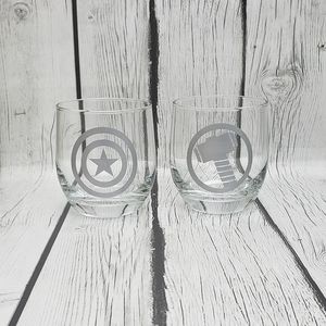 Marvel Whiskey Glass Set - Captain America & Thor Logos